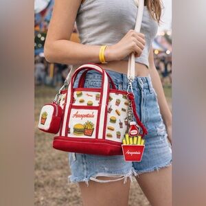 Aeropostale Burger & Fries Canvas Mini Tote + Coin Pouch & Keychain NWT